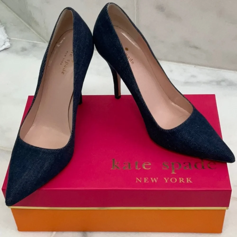 kate spade Navy Denim Pointed Toe Pumps 8 1/2 worn once box